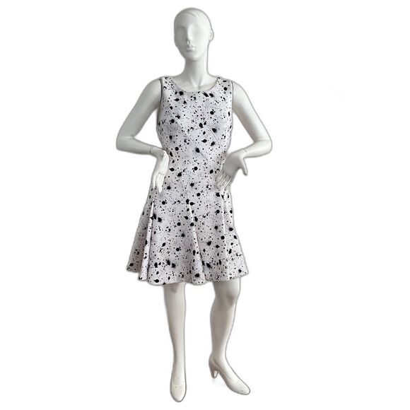 Zac Zac Posen Dress 12 Black White Paint Splatter Fit & Flare Sleeveless - Picture 1 of 9